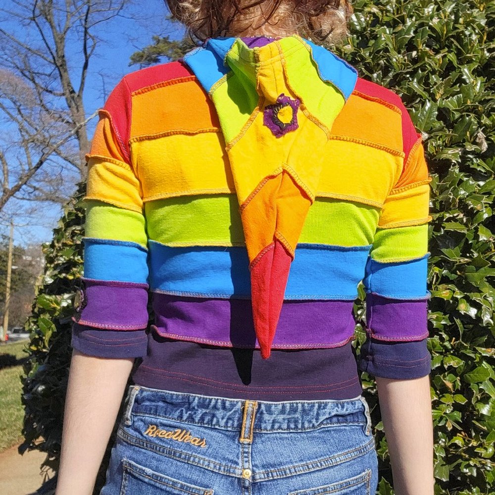 Rising International Cropped Patchwork Rainbow Ho… - image 8